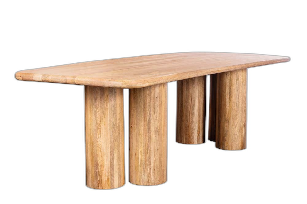 Massiver Esstisch ART DECO 240cm natur Mangoholz mit Säulenfüßen