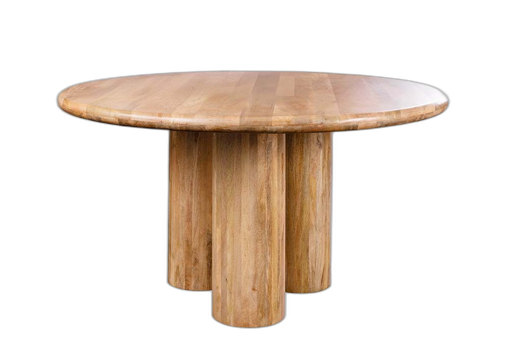 Runder Esstisch ART DECO 140cm natur Mangoholz massiv mit Säulenfüßen