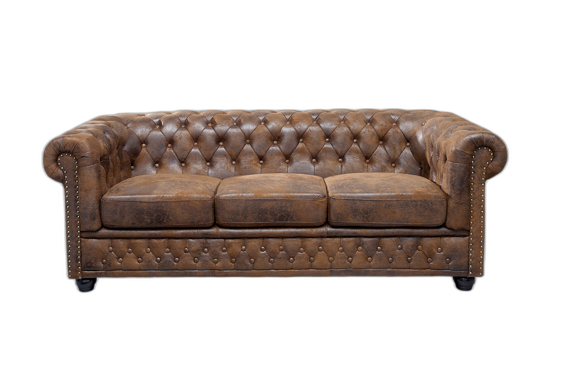 Chesterfield 3-Sitzer Sofa 205cm antik braun Microfaser Federkern Knopfheftung