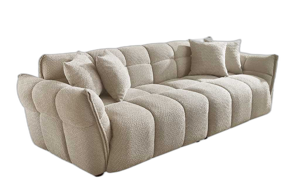Modernes XXL Sofa CLOUD 260cm champagner greige Bouclé Bigsofa Federkern inkl. Kissen